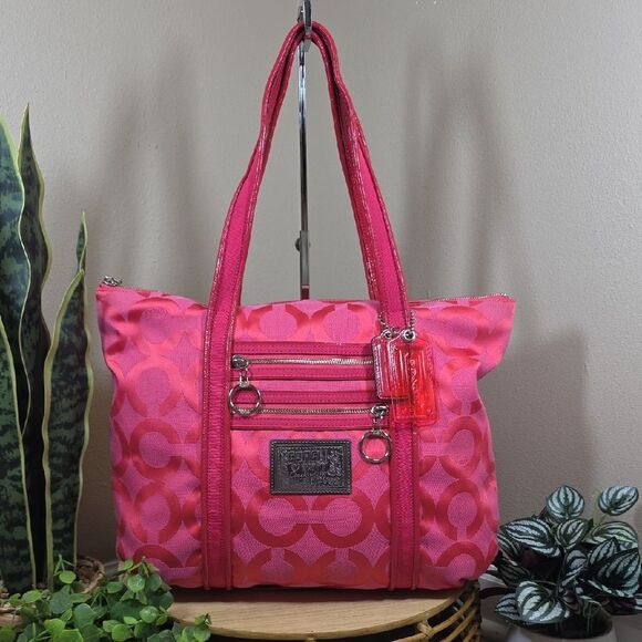 Coach Hot Pink Op Art C Signature Tote Bag - Picture 1 of 12